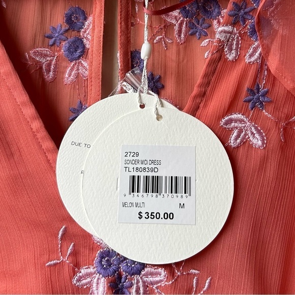 NWT LA MAISON TALULAH Sonder coral floral long sleeve ruffle midi dress Sz M - Picture 13 of 16